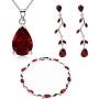 Crystalline Azuria Jewelry Sets for Women: Burgundy Red or Black Crystal Teardrop Necklace and Earrings Set Costume Jewelry for Women, Wedding Party - 18K White Gold Plated Pendant and Earring Sets, Bracelet Set