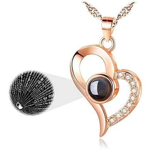 Chyris 925 Sterling Silver Heart Projection Pendant Necklace w/ 100 Different Languages for I Love You | Nano Jewelry | Gifts for Her