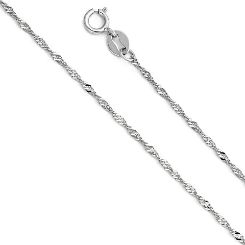 14k REAL Yellow OR White Gold Solid 1mm Singapore Chain Necklace with Spring Ring Clasp 14k REAL Yellow OR White Gold Solid 1mm Singapore Chain Necklace with Spring Ring Clasp