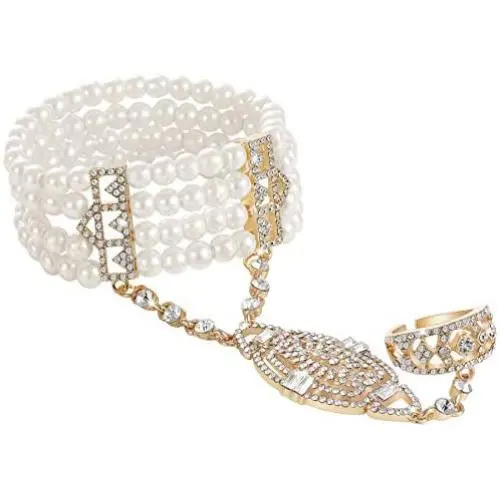 Coucoland 1920s Flapper Bracelet Ring Set Roaring 20s The Great Gatsby Austrian Crystals Imitation Pearl Bracelet Accessory Coucoland 1920s Flapper Bracelet Ring Set Roaring 20s The Great Gatsby Austrian Crystals Imitation Pearl Bracelet Accessory