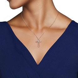 Jewelili 10kt Gold 1/5cttw Natural White Diamond Cross Pendant Necklace, 18'' Rope Chain