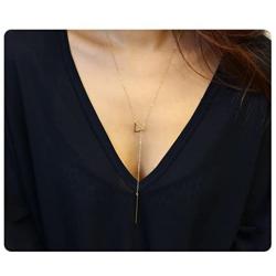 S.J JEWELRY Womens Handmade CZ Simple Delicate 14K Gold Plated/Rose Gold Plated/Silver Plated Lariat Simple Baton Adjustable Y Necklace