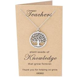Quan Jewelry Tree of Life Pendant Necklace with Thank You Greeting Card, Teachers Day Appreciation Gifts