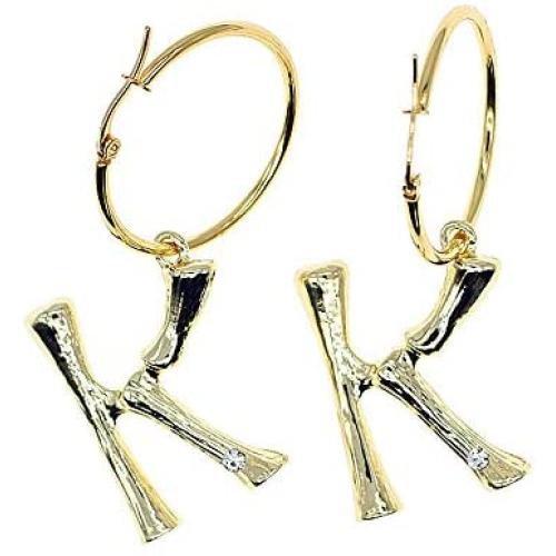 HSQYJ Fashion DIY Big 26 Crystal Letter Charm Bamboo Initial Pendant Necklace Pearl Brooch Pin Hoop Earrings Gold-Plated 20 Inch Chain Letter A-Z Best for Women Girl Jewelry Gift