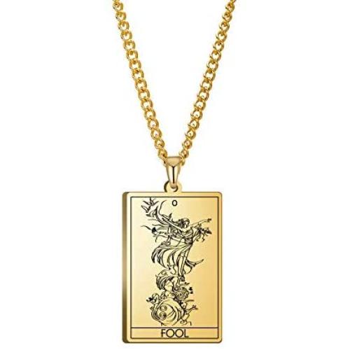 VASSAGO The Major Arcana Tarot Cards Vintage Amulet Stainless Steel Pendant Necklaces Jewelry