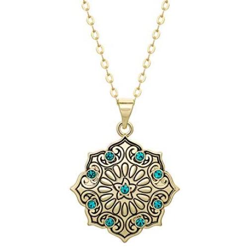 Disney Aladdin Yellow Gold Plated Crystal Lotus Flower Pendant Necklace, 18” Chain