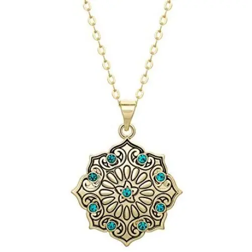 Disney Aladdin Yellow Gold Plated Crystal Lotus Flower Pendant Necklace, 18” Chain Disney Aladdin Yellow Gold Plated Crystal Lotus Flower Pendant Necklace, 18” Chain