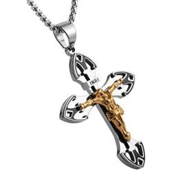 HZMAN Crucifix Pendant stainless Steel INRI Cross Necklace Religious Men Jewelry Gift, with 22 + 2 Inch Chain