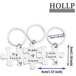 HOLLP Cousins Gift Big Middle Little Cousin Keychain Set of 2 3 Cousins Matching Puzzle Keychain Sisters Brothers Gift