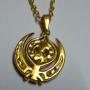 SwaraEcom 14K Yellow Gold Plated Round CZ Sikh Khanda Symbol Religious Pendant India Fashion Jewelry