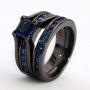wedding ring set Two Rings His Hers Couples Rings Womens Black Gold Plated Blue Sapphire CZ Wedding Engagement Ring Bridal Sets & Mens Titanium Wedding Band