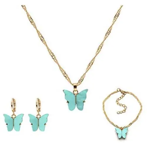 4 Pcs/Set Coforful Butterfly Jewelry Set Cute Acrylic Butterfly Pendant Necklace Bracelet Earrings Adjustable Chain Bohemian Necklace for Women Boho Jewelry Valentines Day Gifts 4 Pcs/Set Coforful Butterfly Jewelry Set Cute Acrylic Butterfly Pendant Necklace Bracelet Earrings Adjustable Chain Bohemian Necklace for Women Boho Jewelry Valentines Day Gifts