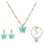4 Pcs/Set Coforful Butterfly Jewelry Set Cute Acrylic Butterfly Pendant Necklace Bracelet Earrings Adjustable Chain Bohemian Necklace for Women Boho Jewelry Valentines Day Gifts