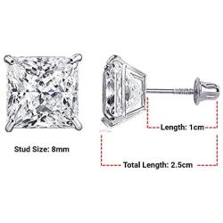 TIONEER 14K Solid Gold or Sterling Silver Stud Earrings for Women and Men Cubic Zirconia Round Cut & Princess Cut (3mm - 9mm)