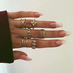 BERYUAN Women Rings Set Knuckle Rings Gold Stacking Rings for Girls and Teens Rings Cute Jewelry Rings 8Pcs
