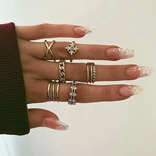 BERYUAN Women Rings Set Knuckle Rings Gold Stacking Rings for Girls and Teens Rings Cute Jewelry Rings 8Pcs