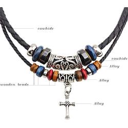 Beulous Choker Necklace for Men Jewelry Boho Jewelry for Women Hipppie Jewelry Wolf Tooth Cross Pendant Beaded Ankn Necklace Black Panther Necklace for Men