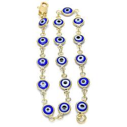 GM Jewelry 18K Womens Gold Plated Blue Evil Eye Bracelet Clasp 10 Inch