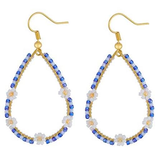 PLTGOOD Daisy Drop Dangle Earrings for Women Girls - Handmade Bohemian Miyuki Delica Beads Tear Statement Earrings Vintage Fashion Jewelry