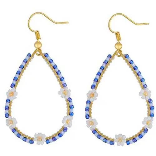 PLTGOOD Daisy Drop Dangle Earrings for Women Girls - Handmade Bohemian Miyuki Delica Beads Tear Statement Earrings Vintage Fashion Jewelry
