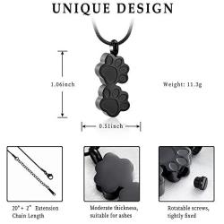 Stainless Steel Double Paw Print Urn Pendant Memorial Ash Keepsake Cremation Jewelry