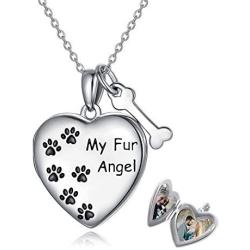 Personalized Paw Print Heart Locket Necklace 925 Sterling Silver That Holds Pictures Puppy Dog Cat Pet Pendant Jewelry for Women