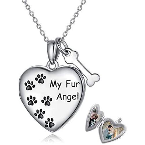 Personalized Paw Print Heart Locket Necklace 925 Sterling Silver That Holds Pictures Puppy Dog Cat Pet Pendant Jewelry for Women