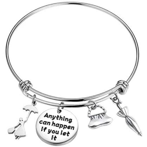 AKTAP Mary Poppins Bracelet Anything Can Happen If You Let It Inspired Jewelry Expandable Bangle Gifts Disney Charm Bracelet for Her