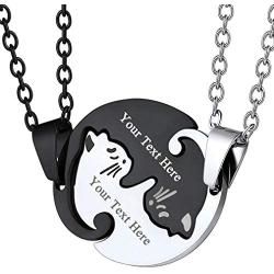 Couple Heart/Cat Necklaces, 2pcs Necklaces/Set, Black/18K Real Gold Plated 316L Stainless Steel, Mens Womens Jewelry (with Gift Box)