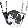 Couple Heart/Cat Necklaces, 2pcs Necklaces/Set, Black/18K Real Gold Plated 316L Stainless Steel, Mens Womens Jewelry (with Gift Box)