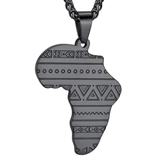 GOLDCHIC JEWELRY African Map Necklace, Tribal/Egyptian Eye of Horus/I Love Africa/Elephant Africa Map Hiphop Necklace Unisex with 22”+2”Adjustable Chain -Customizable Service Gold/Black/Silver Color