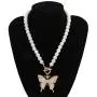 Pingyongchang New Short Pearl Rhinestones Choker Big Gold Color Butterfly Necklace for Women Girls Party Hot Jewelry Gifts