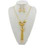 Bocar Long 2 Layer Chain Unique Flower Pendant Tassels Necklace Earrings Women Jewelry Set