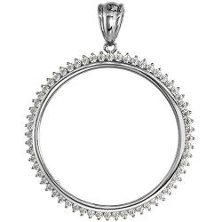 Sterling Silver Cubic Zirconia Silver Dollar Bezel CZ Halo 38 mm Mexican Olympic Coins Prong Back Coin NOT Included