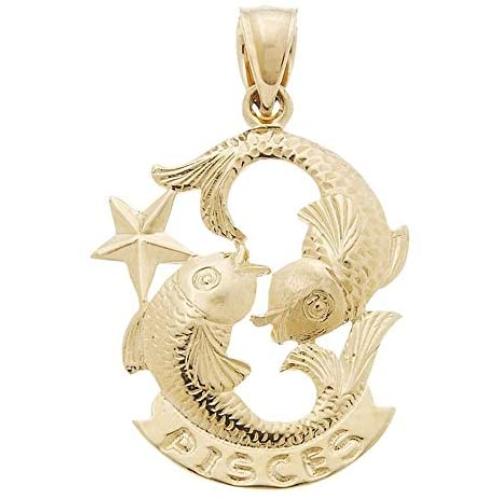 US Jewels 14k Yellow Gold Zodiac Pisces Pendant