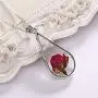 AILUOR Silver Pressed Rose Flower Teardrop Pendant Necklace, Creative Natural Real Dried Flower with Transparent Glass Surface Womens/Girls Fashion Necklace for Wedding Bridesmaid Jewelry