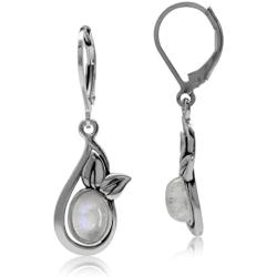 Silvershake Oval Shape Cabochon Stone or Shell 925 Sterling Silver Leaf Leverback Dangle Earrings Jewelry for Women or Teens