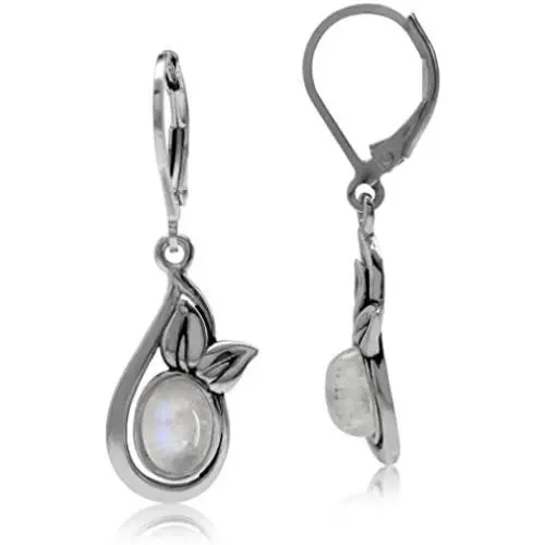 Silvershake Oval Shape Cabochon Stone or Shell 925 Sterling Silver Leaf Leverback Dangle Earrings Jewelry for Women or Teens Silvershake Oval Shape Cabochon Stone or Shell 925 Sterling Silver Leaf Leverback Dangle Earrings Jewelry for Women or Teens
