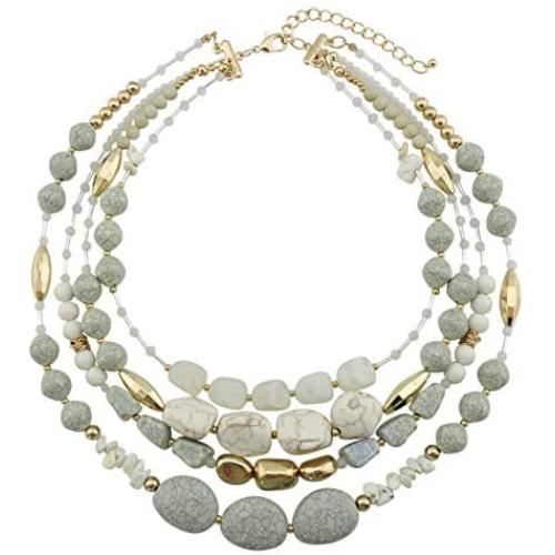 Bocar Multi Layer 4 Strand Statement 17'' Collar Beaded Necklace for Women Gift