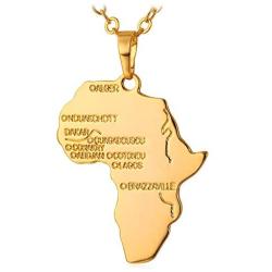 U7 Hip Hop Jewelry 22'' Long Chain Platinum/Rose Gold/Black Gun/18K Gold Plated African Map Pendant Necklace,Men Women Gift