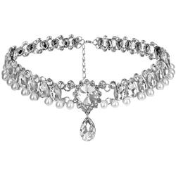 Fashion Womens Pearl Collar Crystal Diamond Chunky Choker Pendant Bib Necklace
