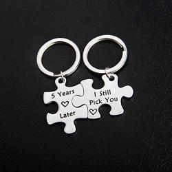 Zuo Bao 1,5,10,20 Years Later I Still Pick You Key Ring Stainless Steel Jigsaw Puzzle Piece Matching Pendant Keychain Set Couple Jewelry