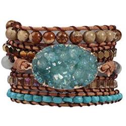 Fruitful Jewelry Bohemian Handmade Natural Stone Various Beaded Bracelets from Leather, Boho Wrap Bracelets for Women and Men