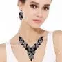 EVER FAITH Womens Crystal Elegant Bridal Cluster Flower Leaf Drop Necklace Earrings Set