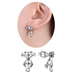 925 Silver Cute Pig/Panda Bear/Dog/Cat Earrings Stud Solid Sterling Jewelry'' Kiss me Hug Me'' 3D Kitten Earring