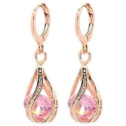 Comelyjewel Womens Earring with Hollow Design,Women Fashion Cubic Zirconia Water Drop Dangle Leaverback Earrings Jewelry Gift - Pink