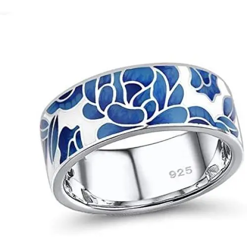 Santuzza Blue Flower Enamel Rings for Women 925 Sterling Silver Trendy Gift Handmade Jewelry Santuzza Blue Flower Enamel Rings for Women 925 Sterling Silver Trendy Gift Handmade Jewelry