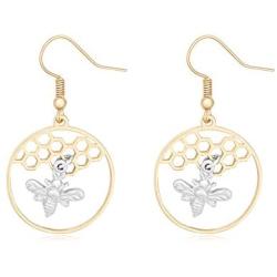 Fashion Women Girls Little Honeybee with Honeycomb Hive Hoop Earring Chic Dangle Jewelry