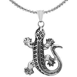 Xusamss Punk Rock Titanium Steel Animal Lizard Pendant Necklace,24'' Link Chain
