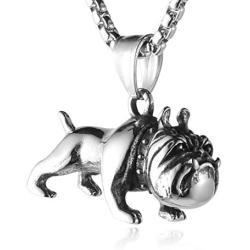 HZMAN Pet Jewelry 3D Bulldog Stainlss Steel Pendant Dog Necklace